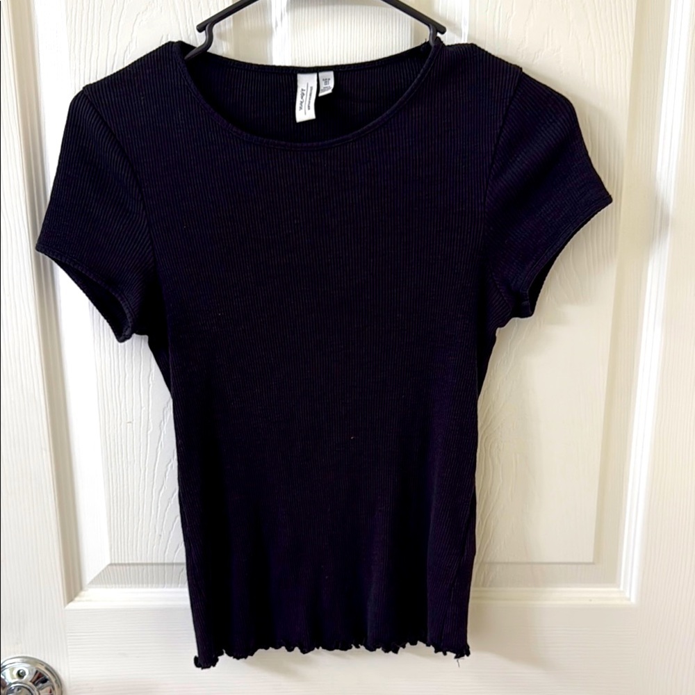 & Other Stories Black Fitted Ribbed T-Shirt